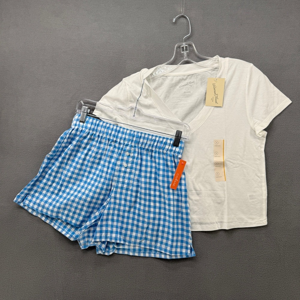 NWT Universal Thread White‎ V-Neck Tee & Colsie Gingham Pajama Shorts Set Small - Picture 3 of 15